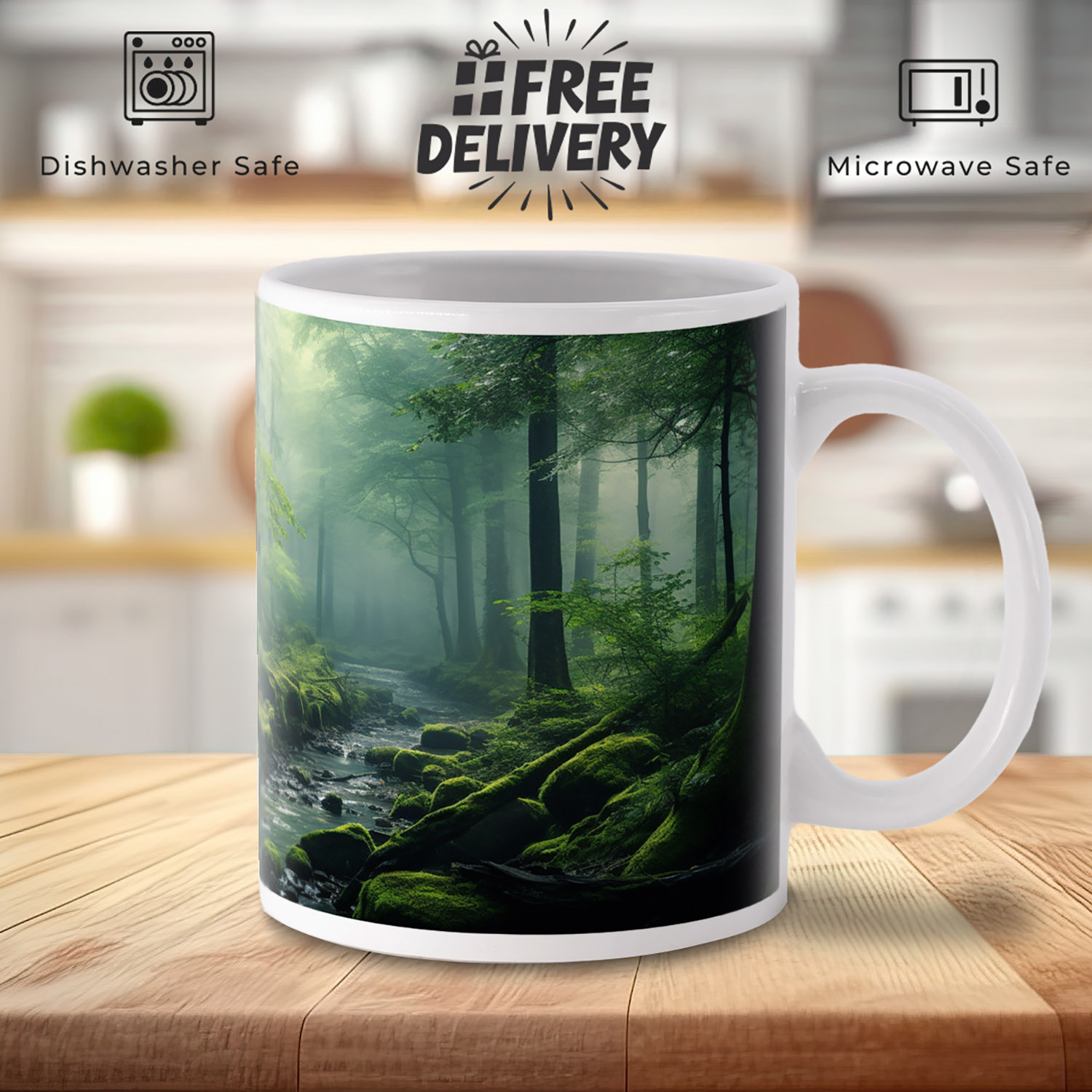 Enchanted Misty Forest 11oz Ceramic Mug - Nature Lover's Gift