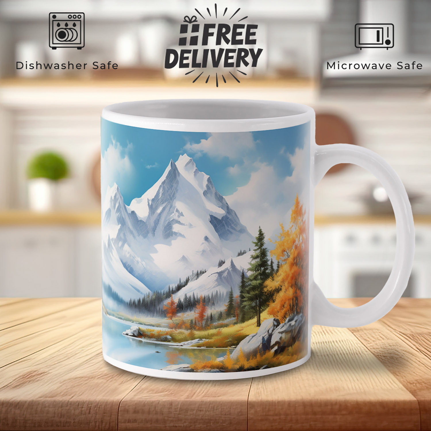 Autumnal Mountain Vista 11oz Ceramic Mug for Nature Lovers