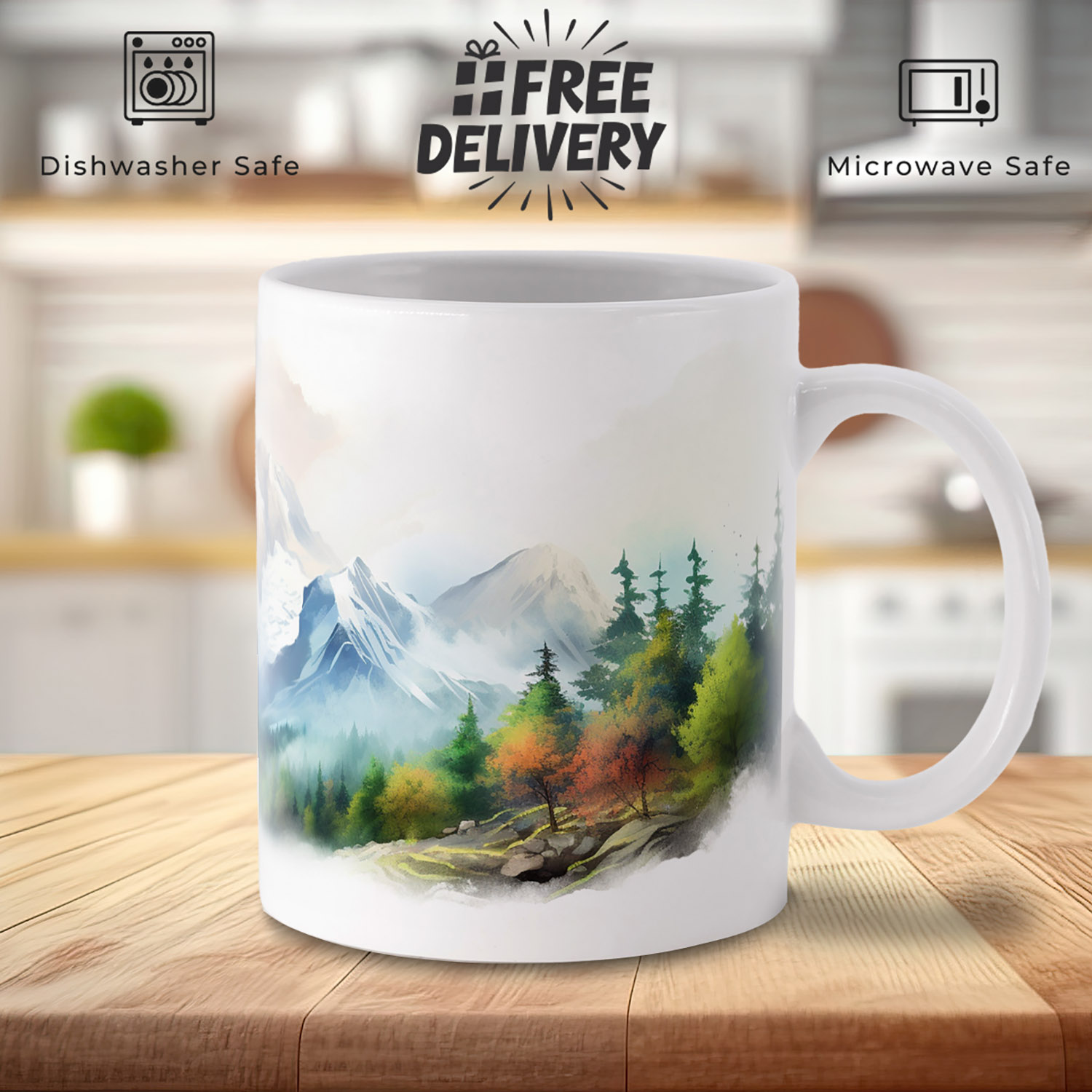 Enchanting Mountain Vista 11oz Ceramic Mug for Nature Lovers