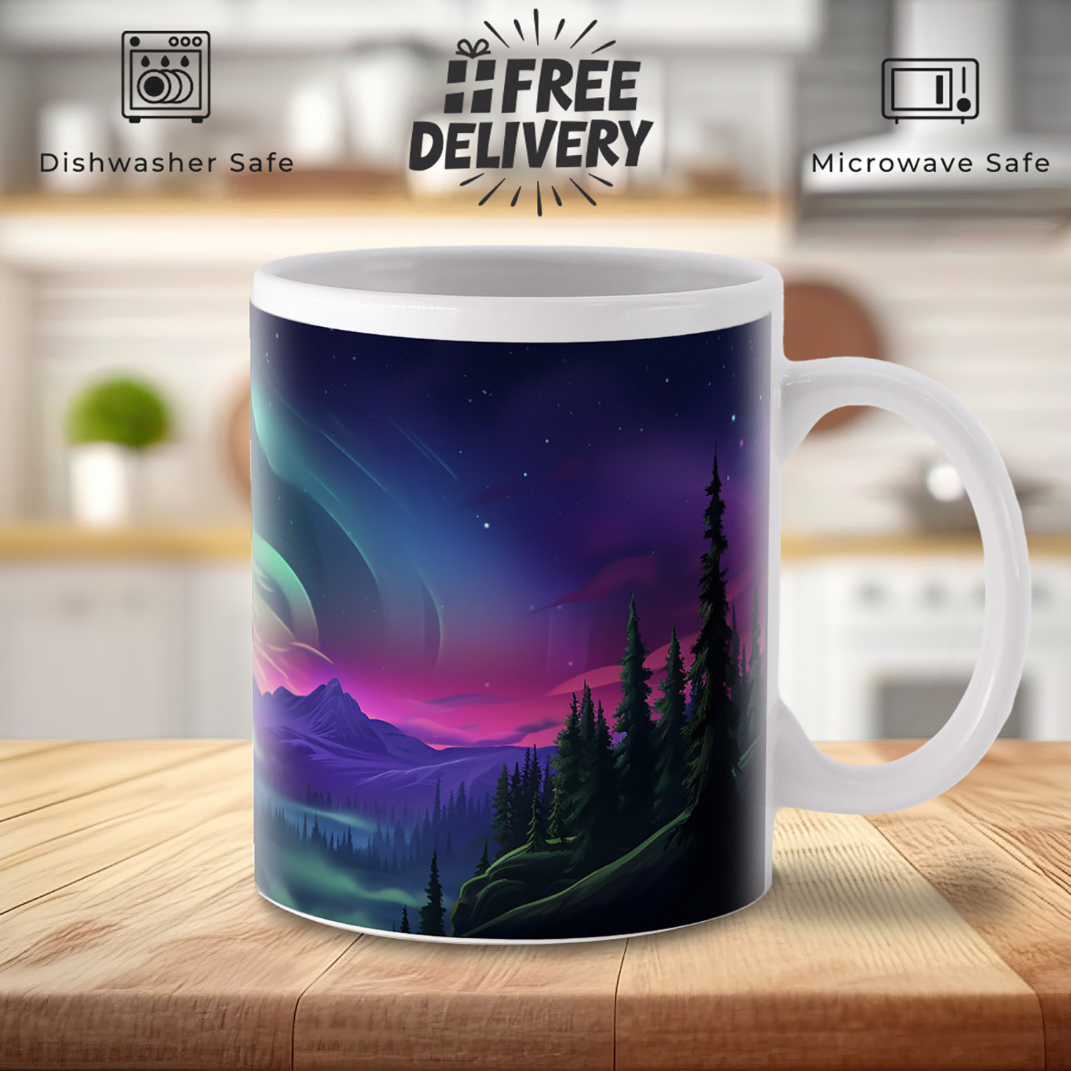 Enchanted Night Sky Ceramic Mug - Aurora Dreamscape 11oz