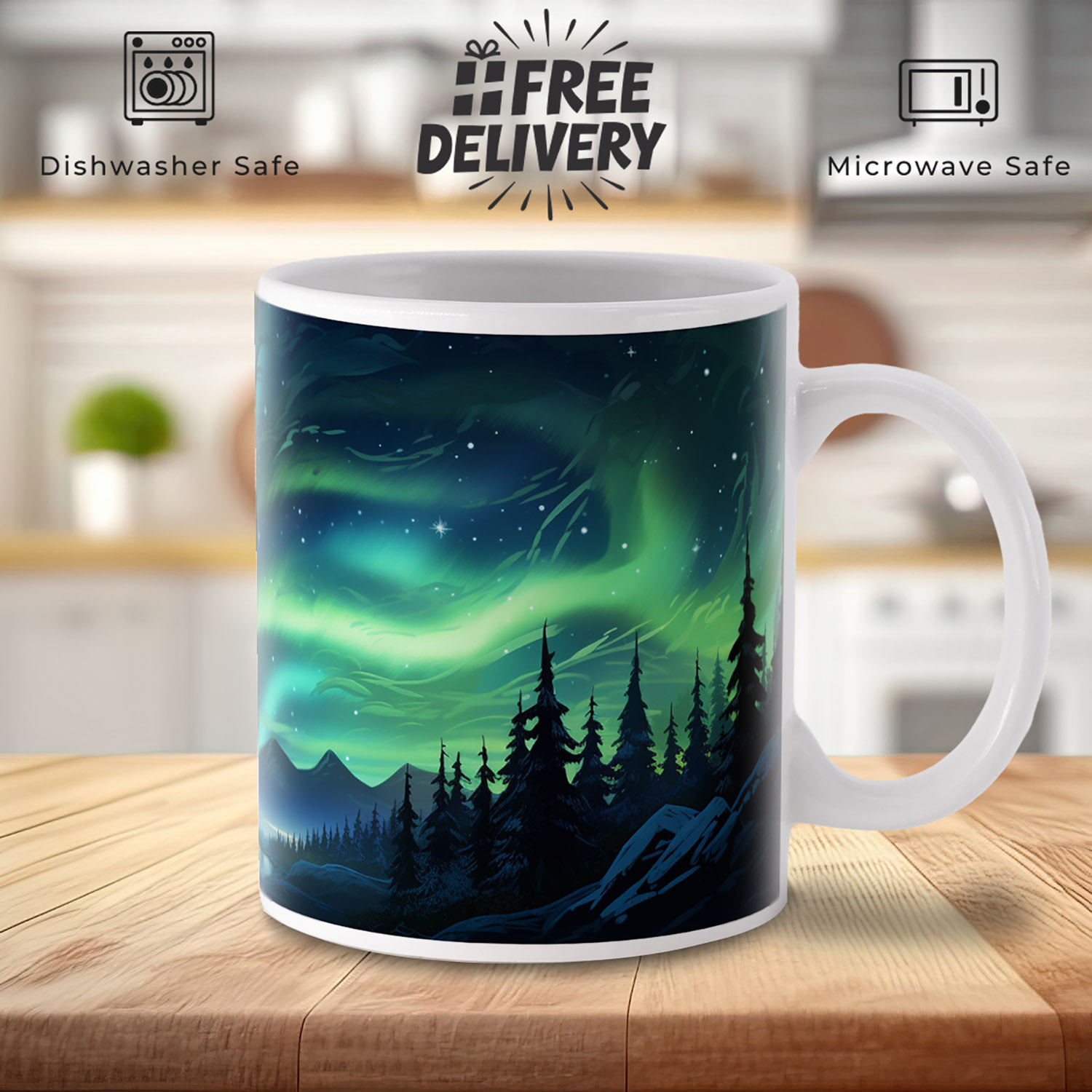 Starlit Sky Aurora Borealis 11oz Ceramic Mug - Perfect Gift