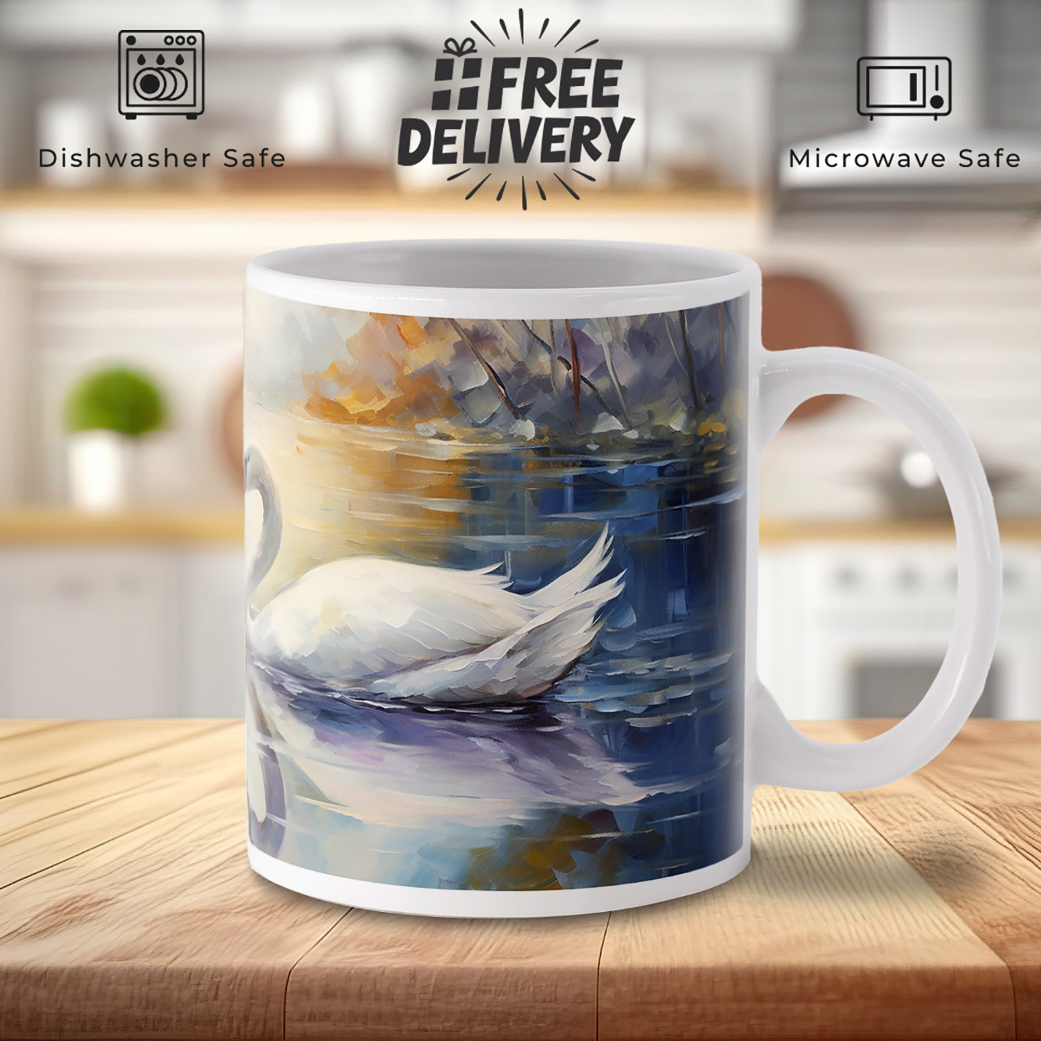 Swan Pair Serenity Mug - Artistic Wildlife Design, 11oz