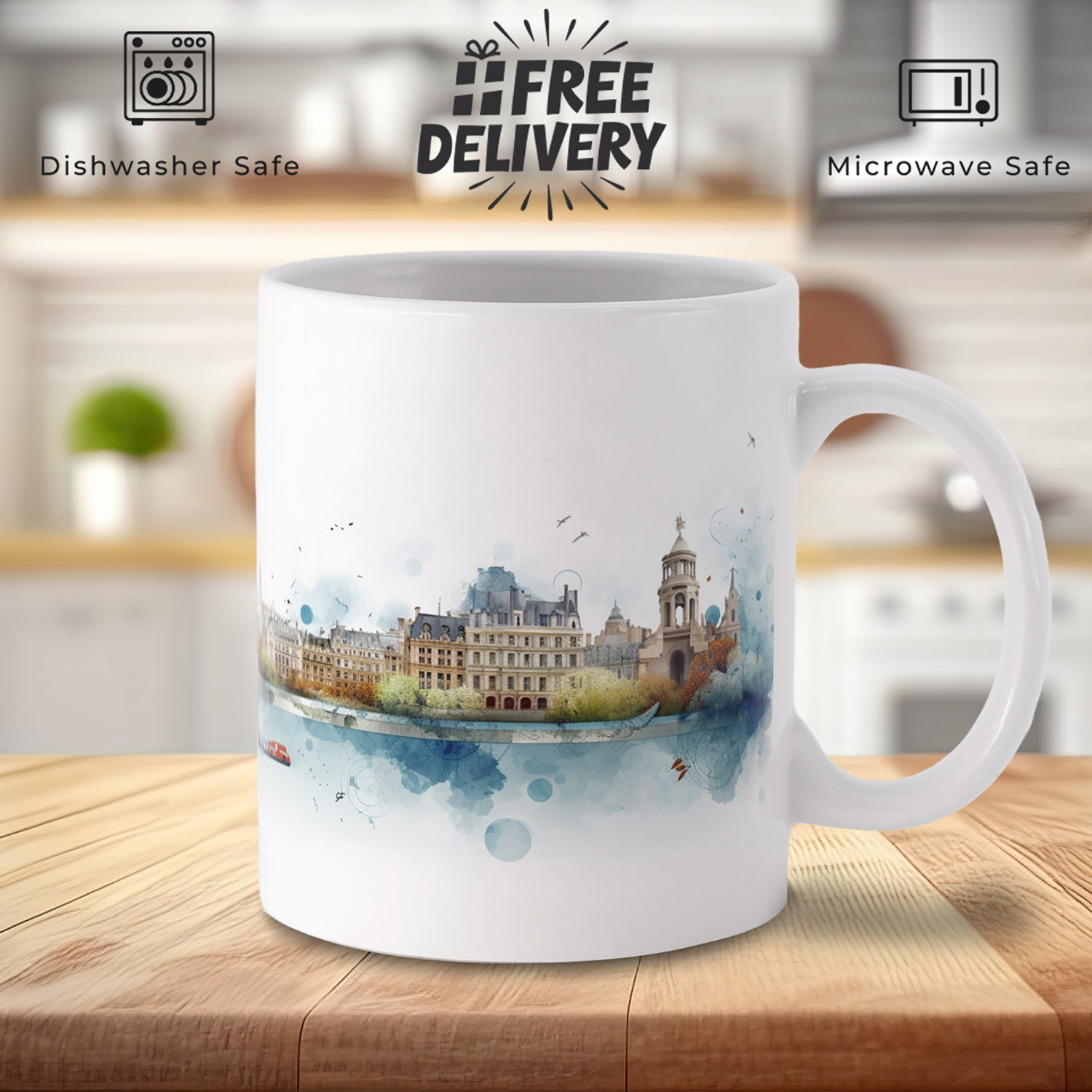 Parisian Watercolour Skyline Mug - 11oz Ceramic Gift