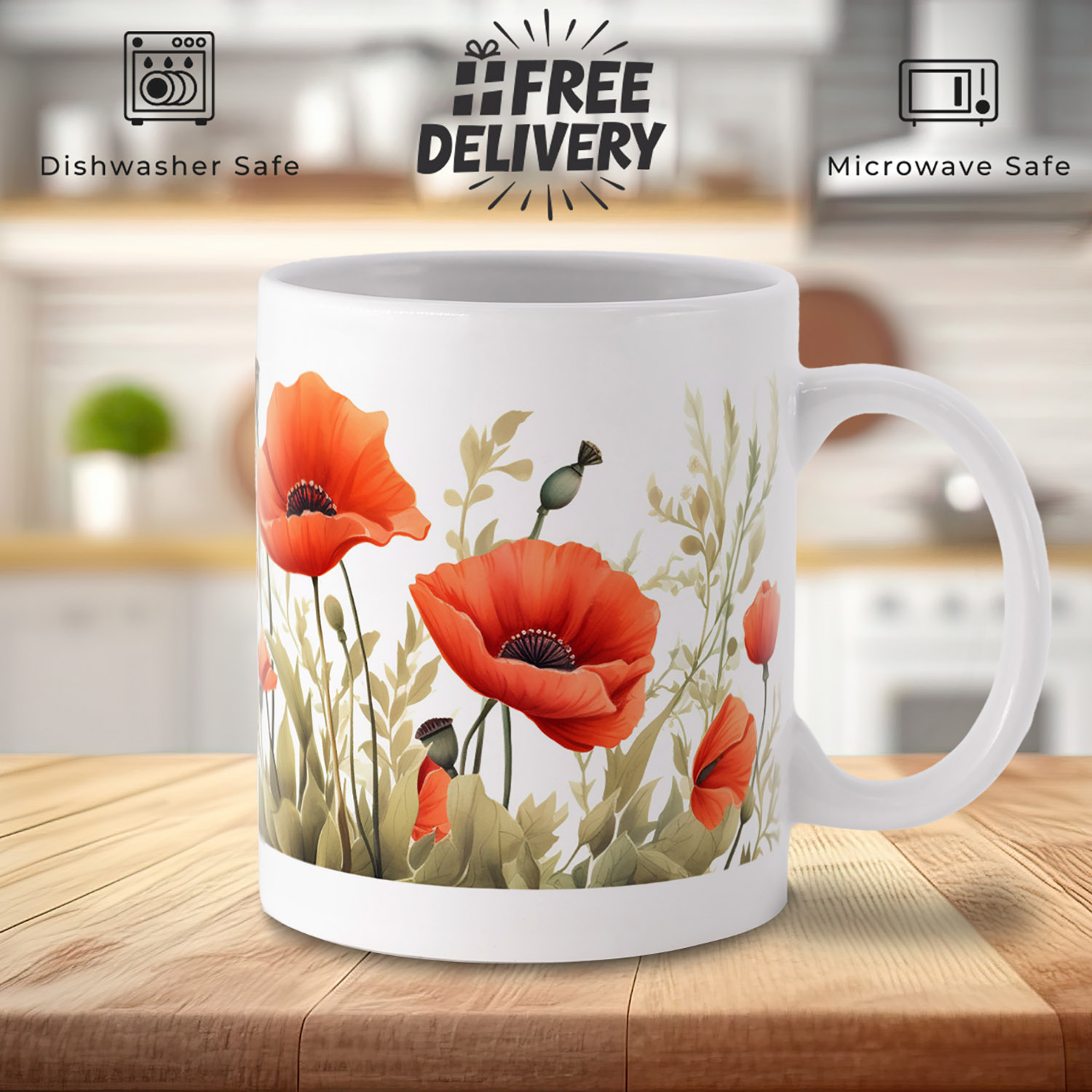 Charming Poppy Field Ceramic Coffee Mug - 11oz Floral Design