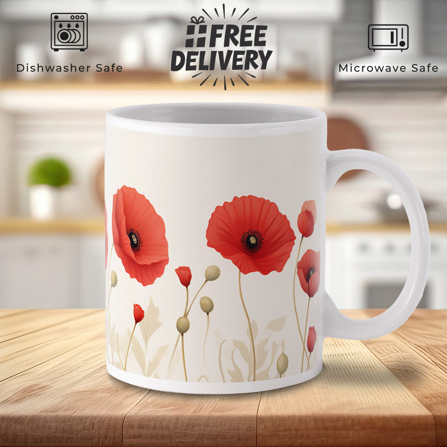 Charming Poppy Field Mug - Floral Elegance for Tea Lovers