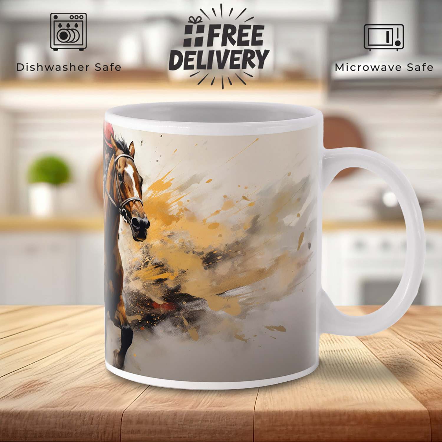 Dynamic Equestrian Art Mug - Perfect for Horse Racing Fans