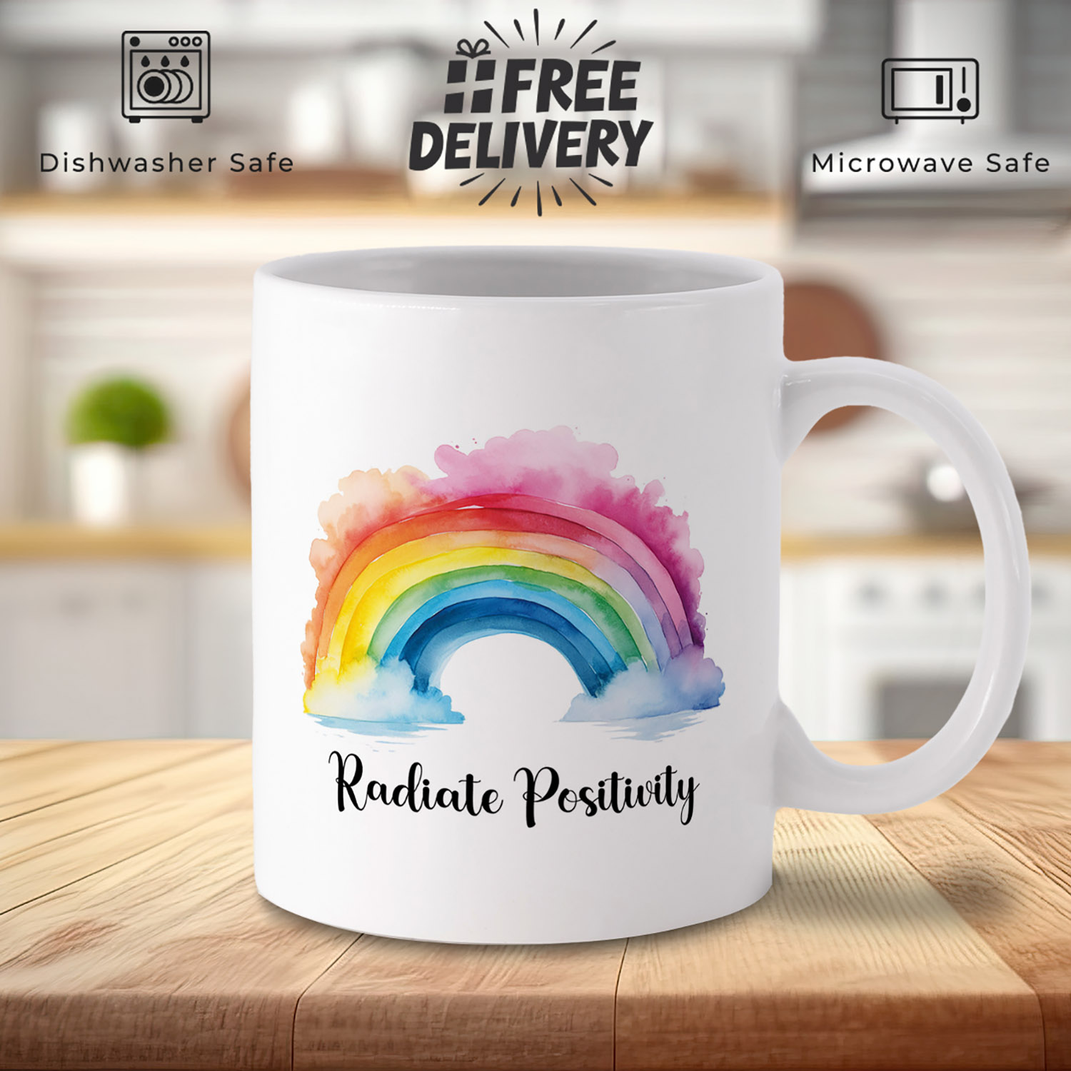 Radiate Positivity Rainbow Mug - 11oz Ceramic Gift