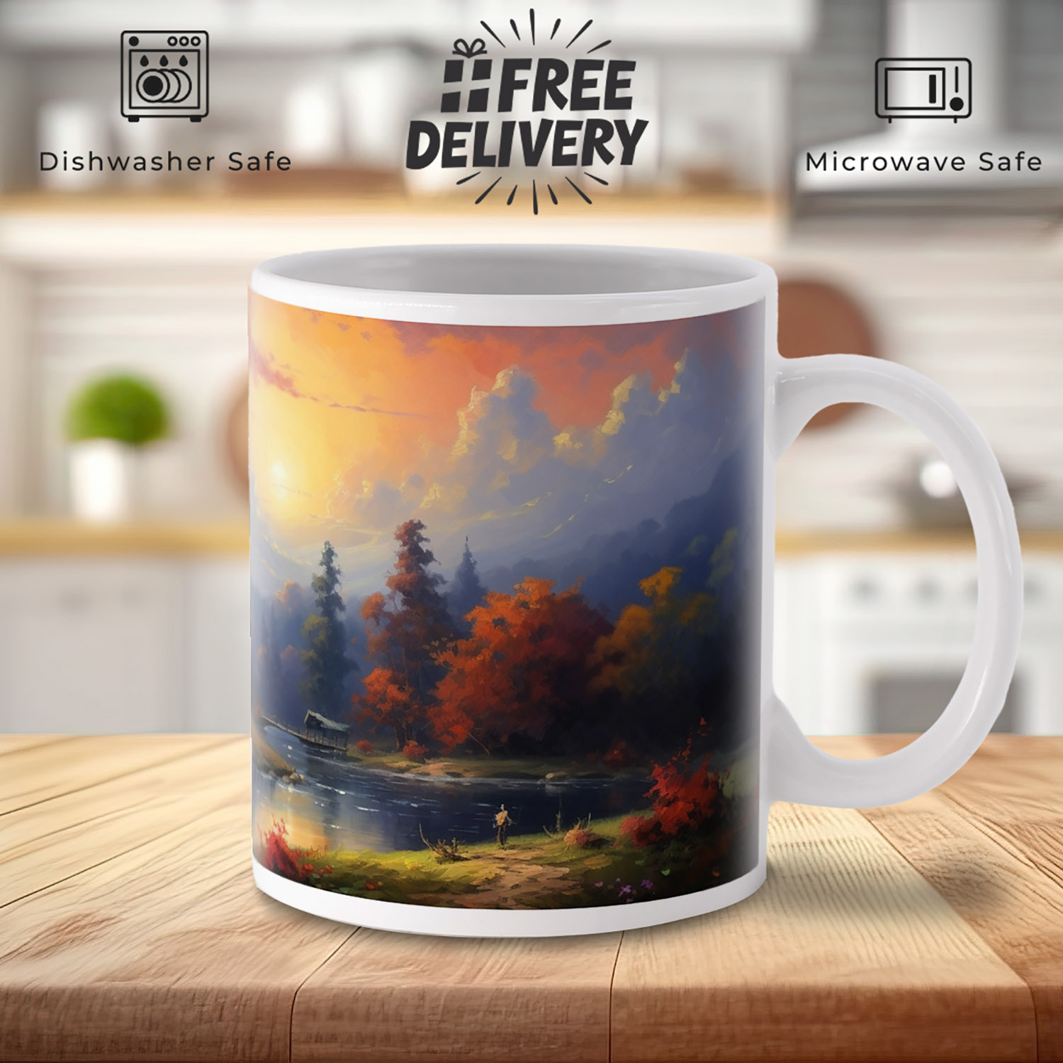 Enchanting Sunset Lodge Mug - Serene Nature Design