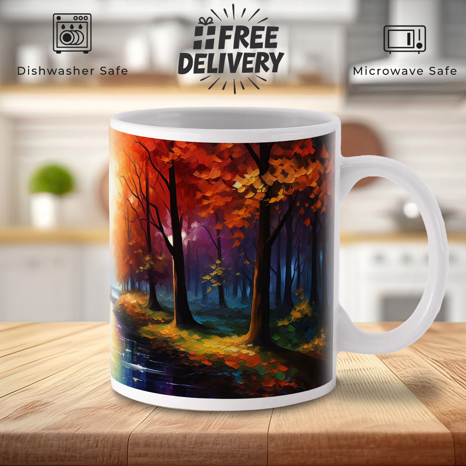 Enchanted Forest Sunset Mug - Vibrant Autumn Colors