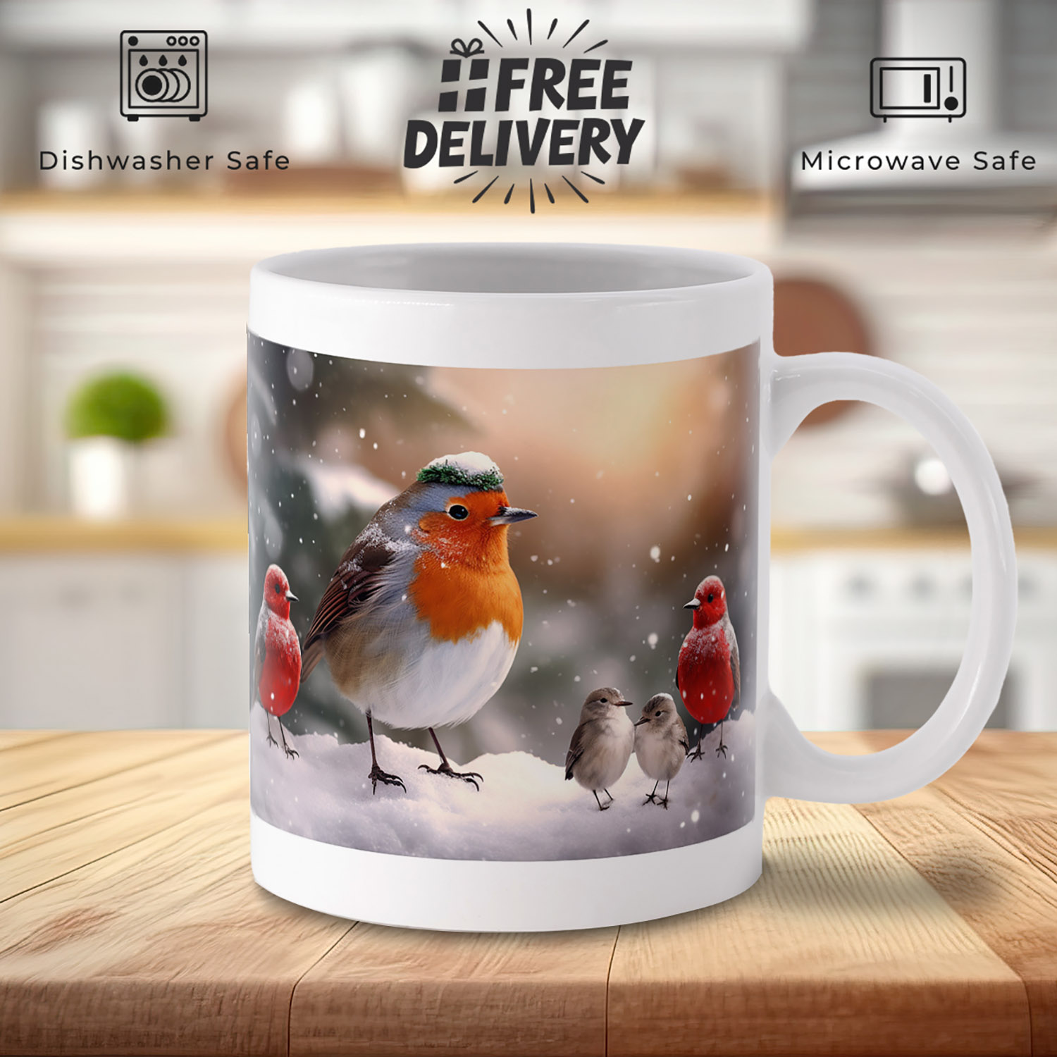 Winter Robin Friends 11oz Mug - Cozy Snowy Scene Gift