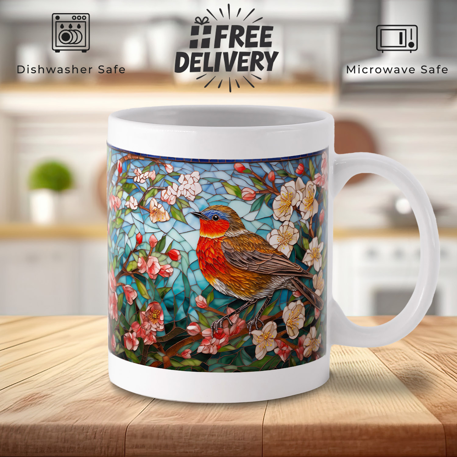 Enchanting Robin Mosaic Coffee Mug - 11oz Ceramic Delight