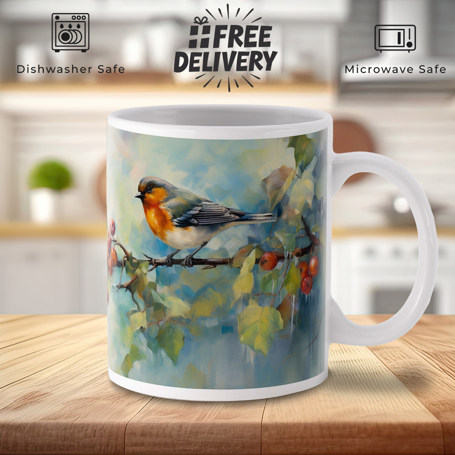 Charming Robin & Holly Mug - Perfect for Cozy Brews