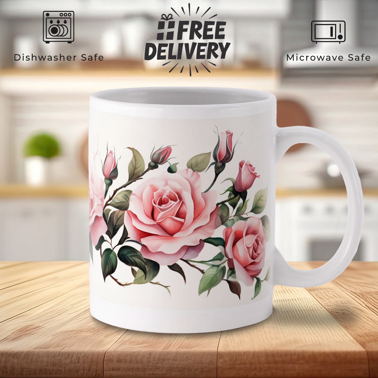 Elegant Pink Rose Ceramic Mug - Perfect Gift for Flower Lovers