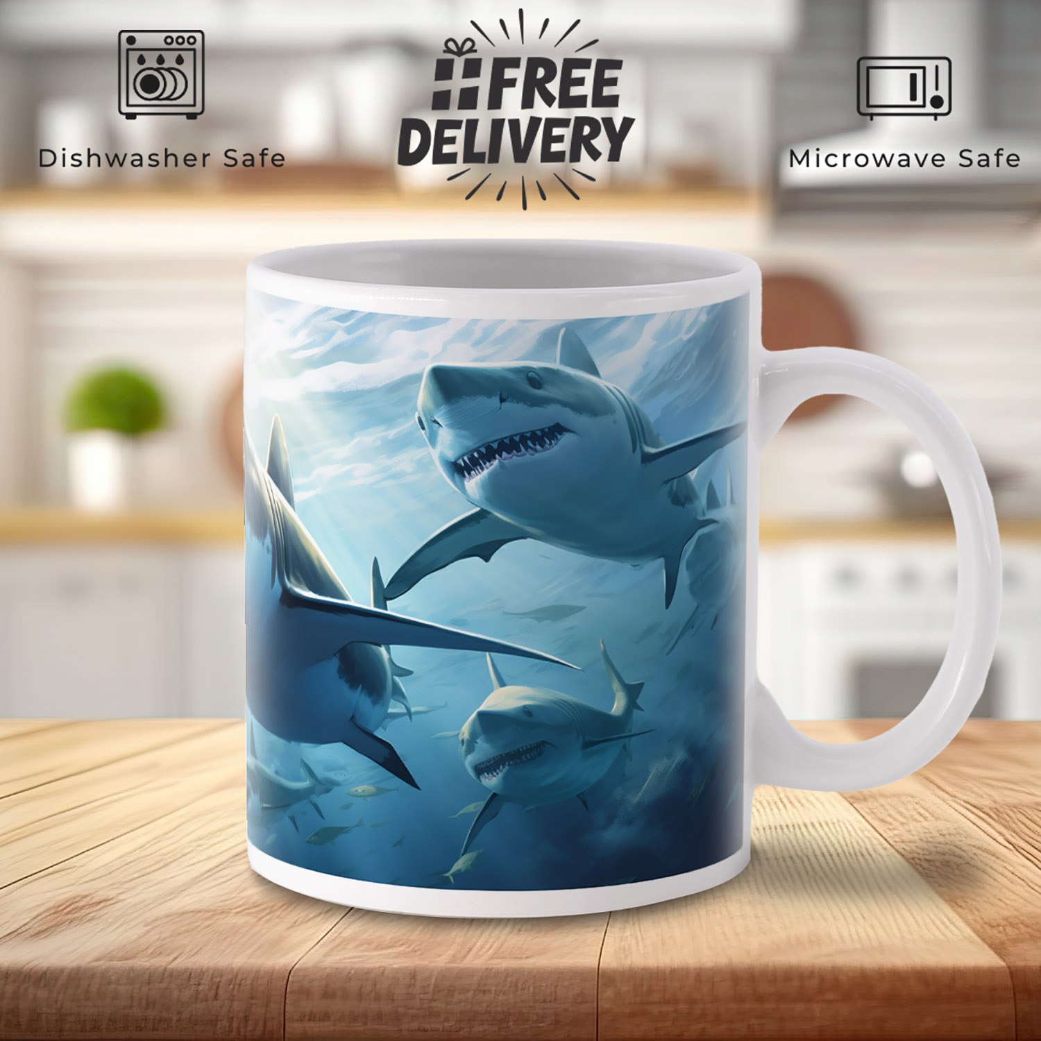 Vivid Shark Design Mug - Ocean Predator 11oz Ceramic Cup