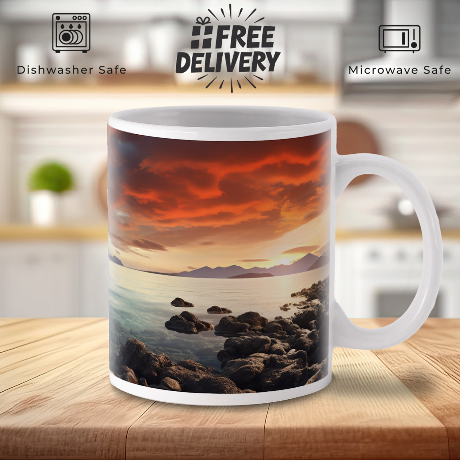 Serene Sunset Seascape Mug - 11oz Ocean Sky Design