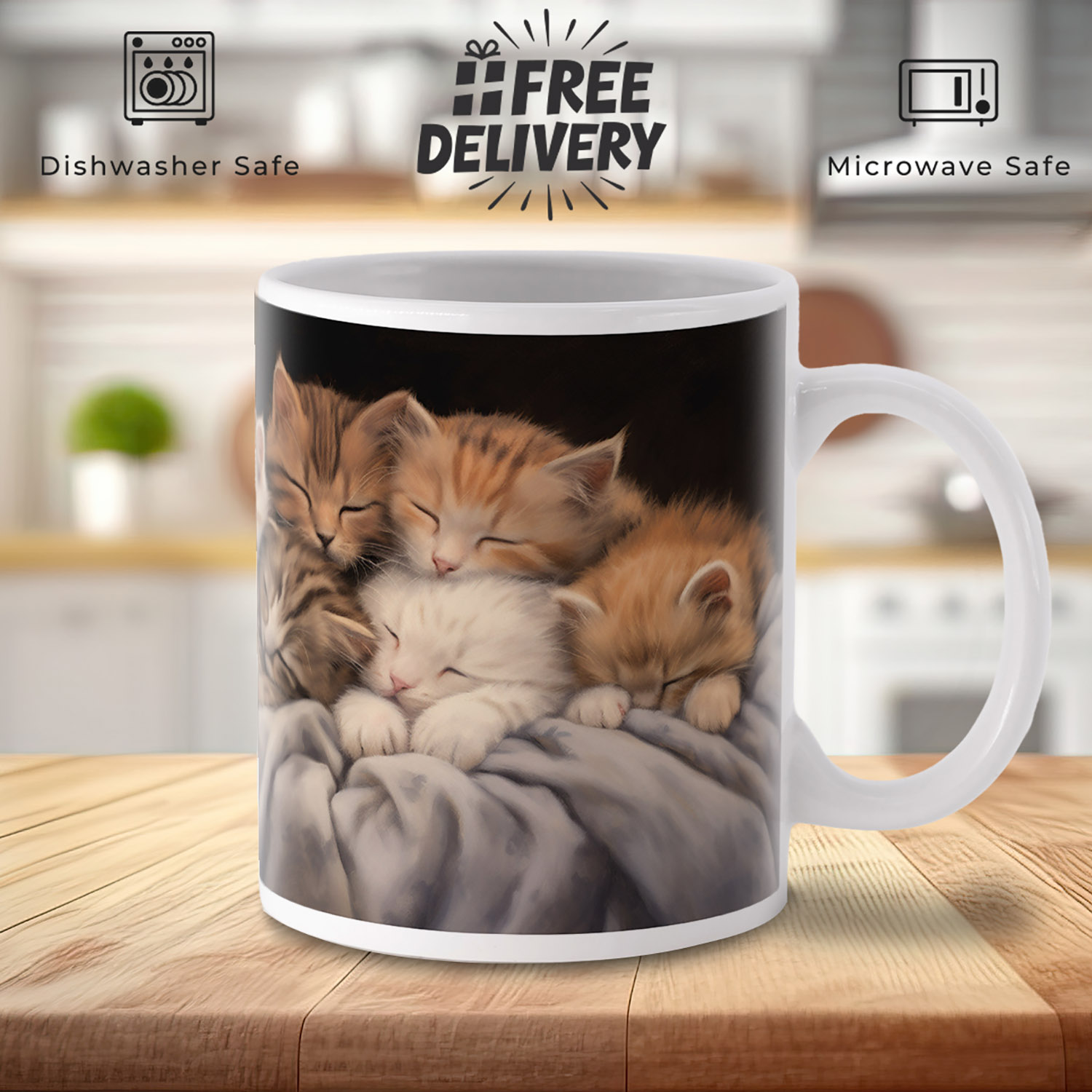 Cozy Feline Design Mug: Adorable Sleeping Kittens 11oz