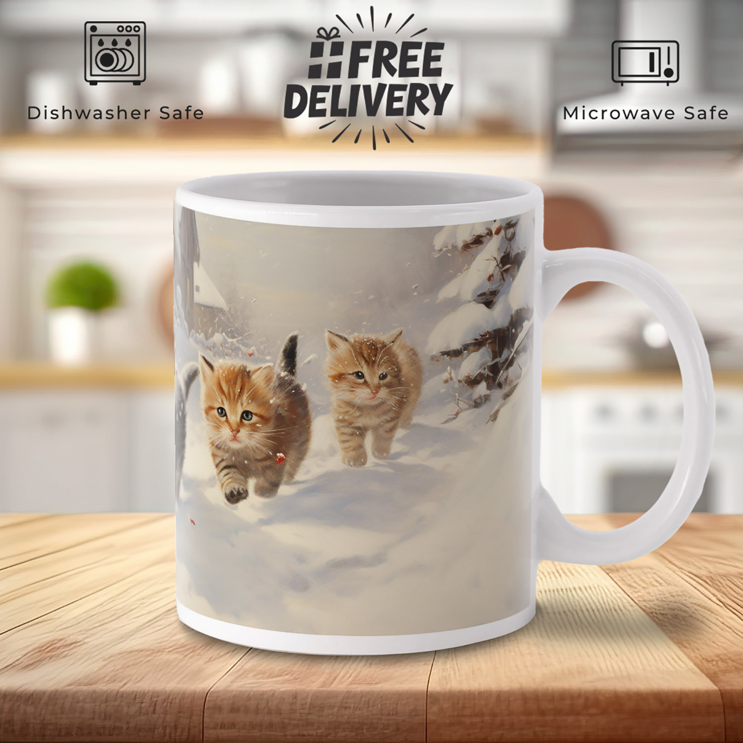 Charming Snow Kittens Mug - Cozy Winter Beverage Cup