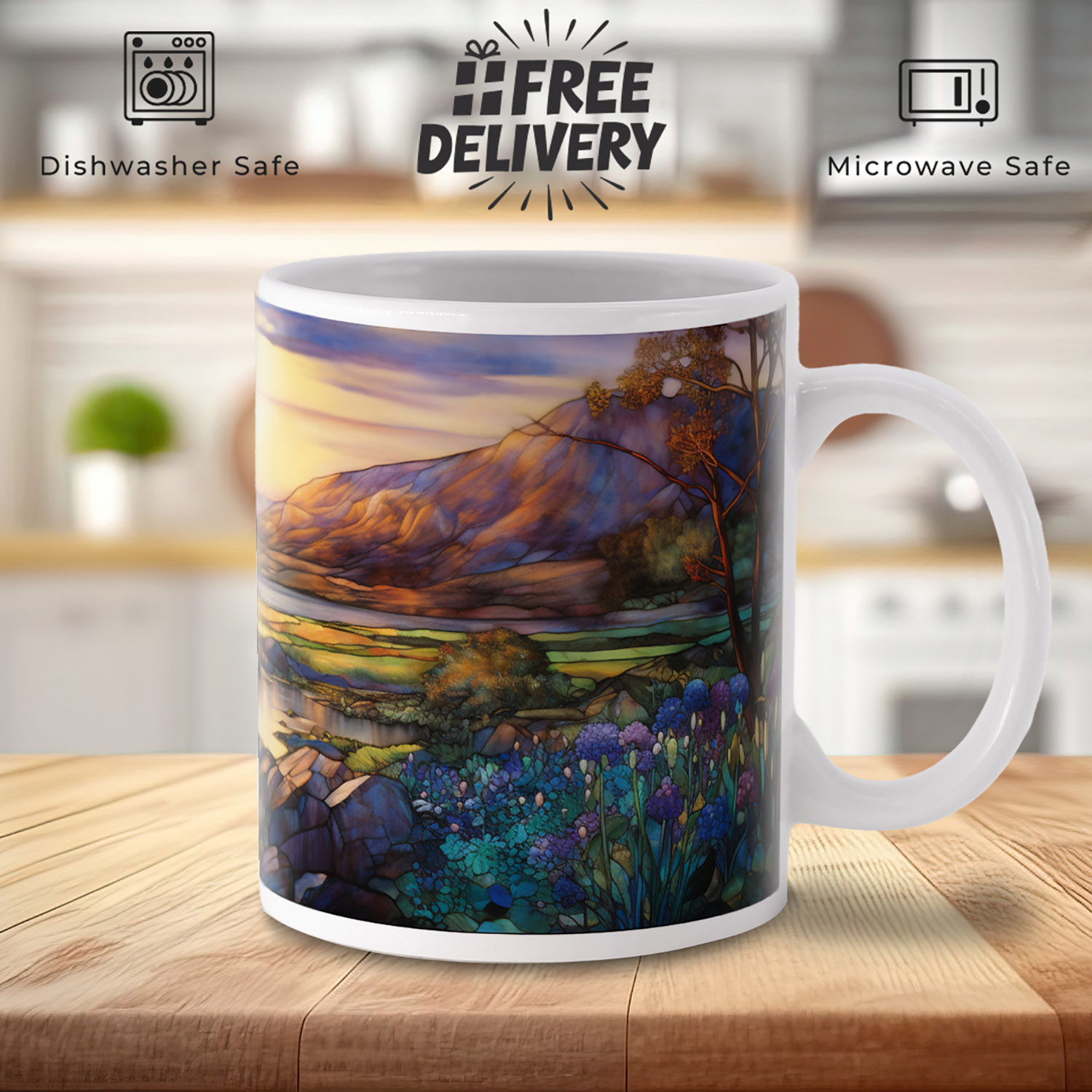 Stained Glass Countryside Mug - 11oz Ceramic Beauty