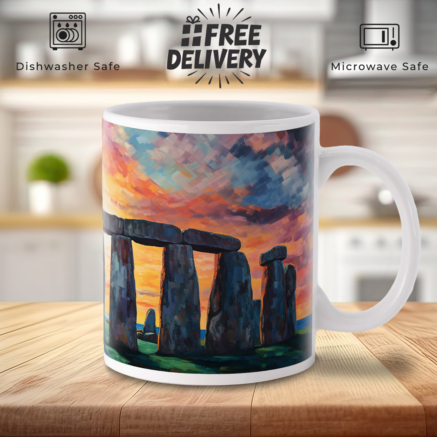 Stonehenge Sunset Ceramic Mug - Perfect Gift for Art Lovers