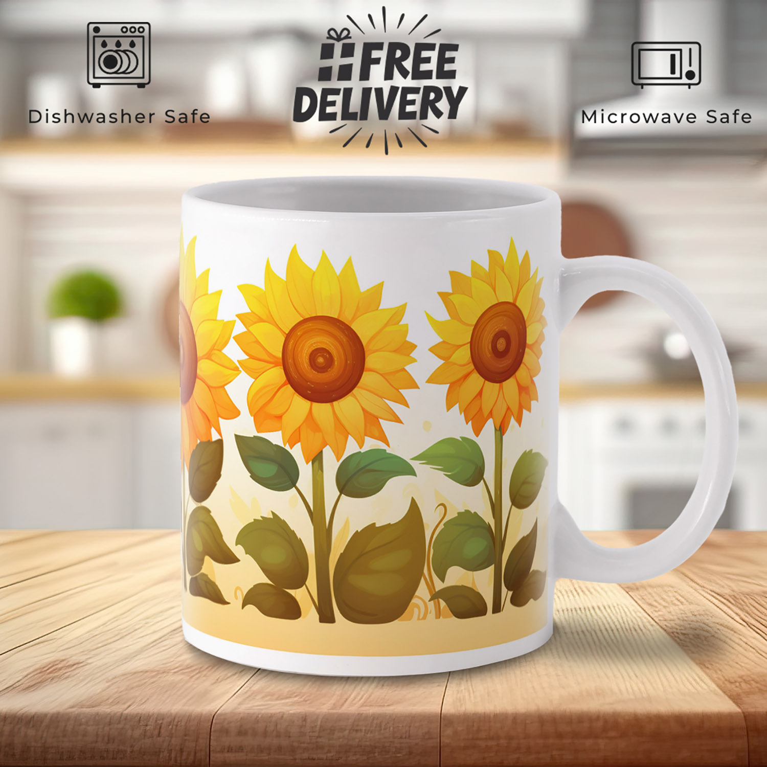 Sunny Blossoms 11oz Ceramic Mug - Vibrant Sunflower Design