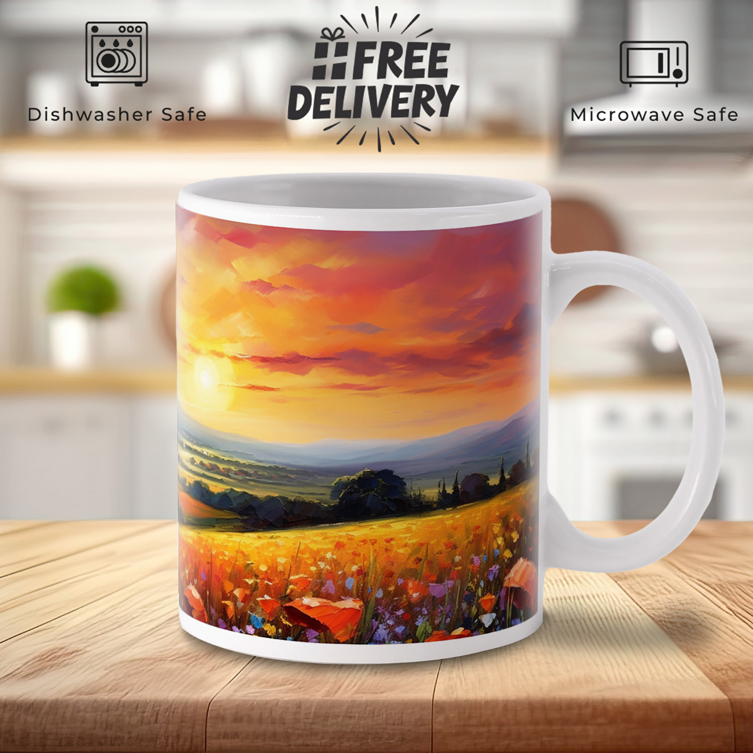 Vibrant Sunset Ceramic Mug - Colorful Drinkware for Art Lovers