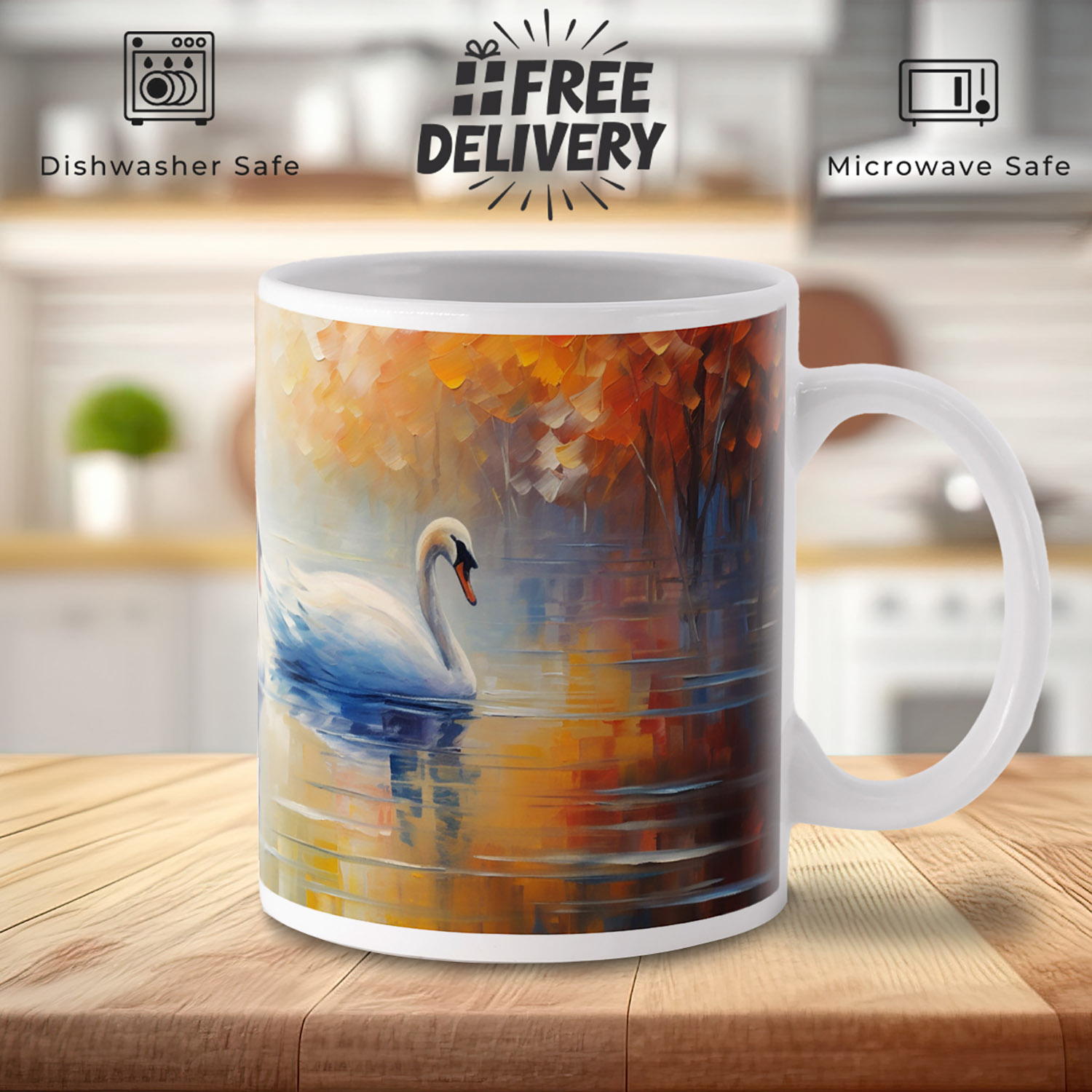 Enchanting Swan Lake 11oz Mug - Artistic Watercolour Design