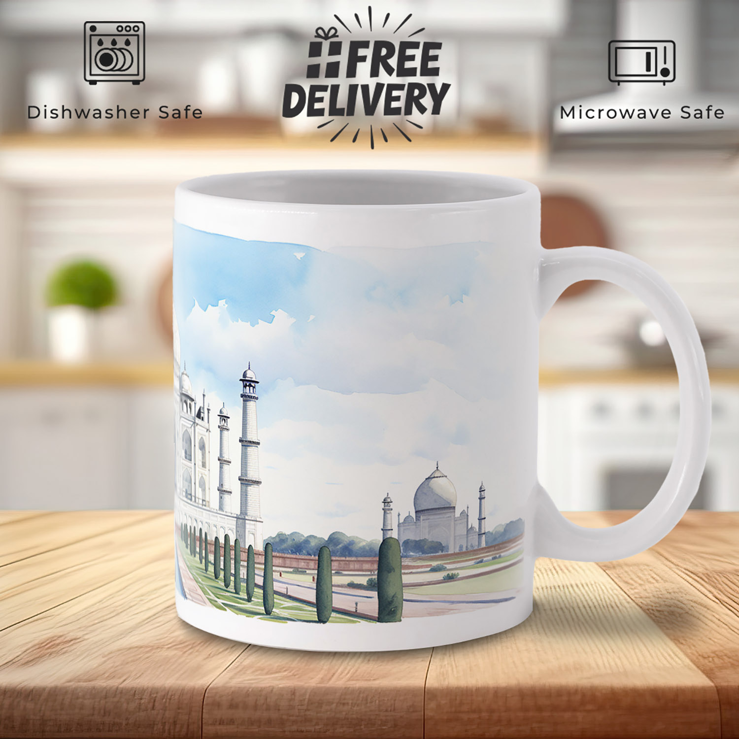 Taj Mahal Ceramic Mug - Elegant Drinkware for Tea Lovers