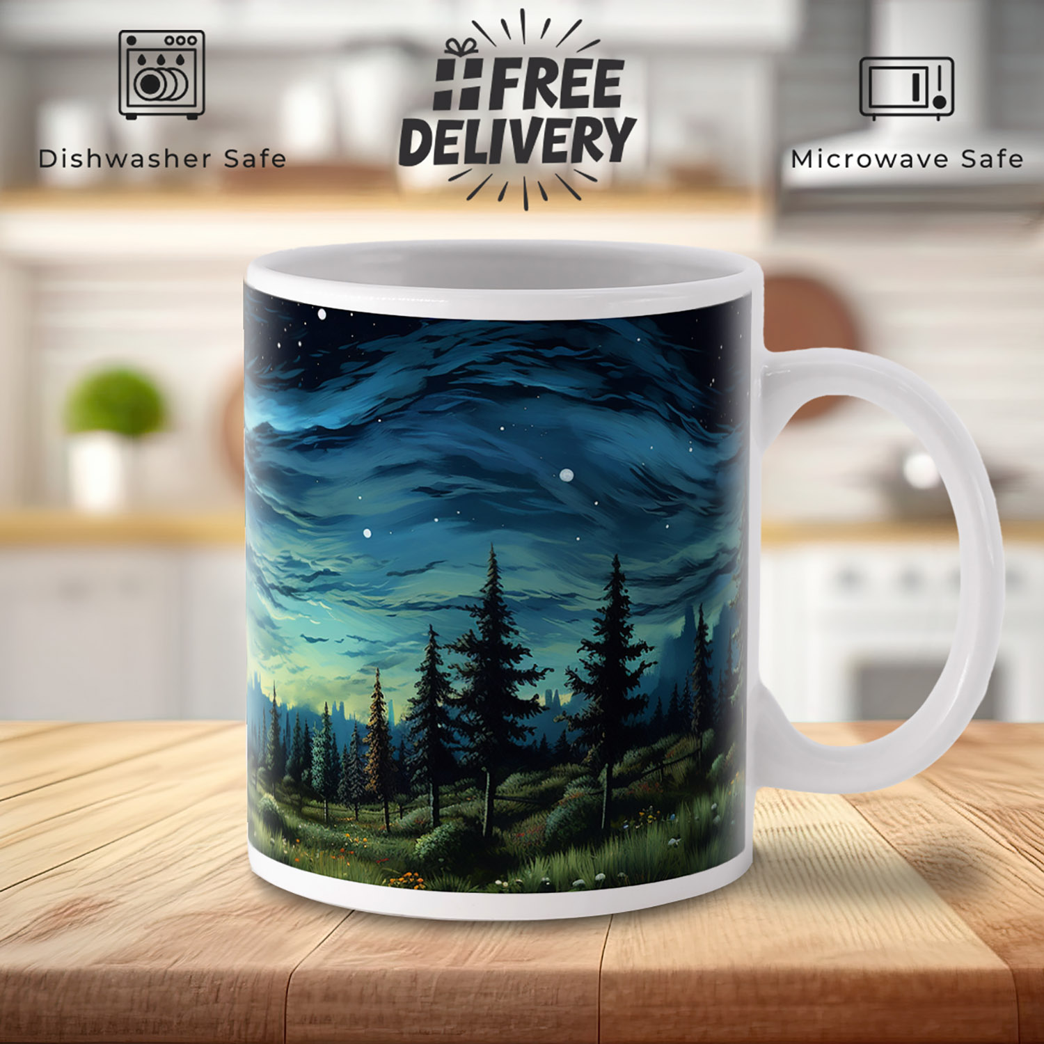 Van Gogh-Inspired Starry Night Forest 11oz Ceramic Mug