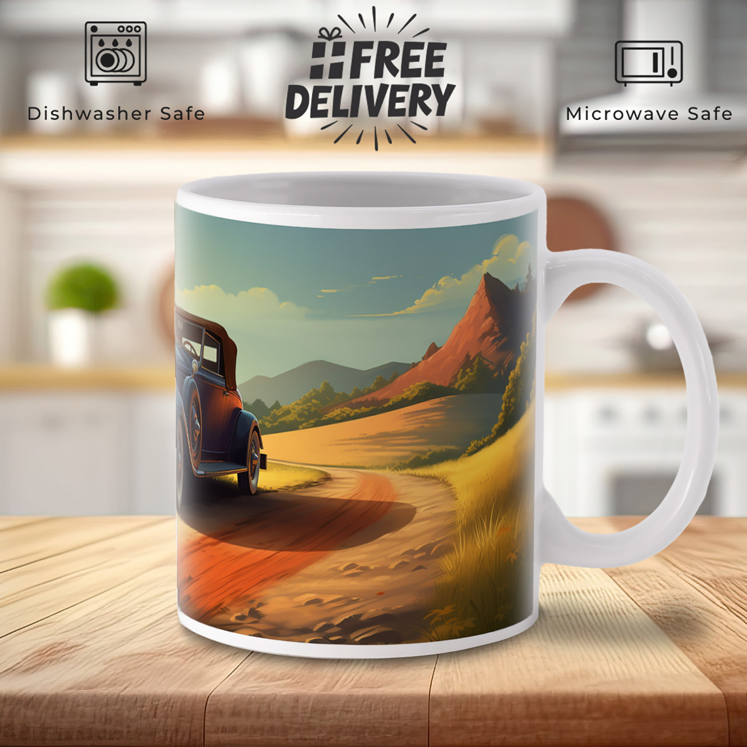 Vintage Car Countryside Drive Mug - Perfect Gift for Car Lovers