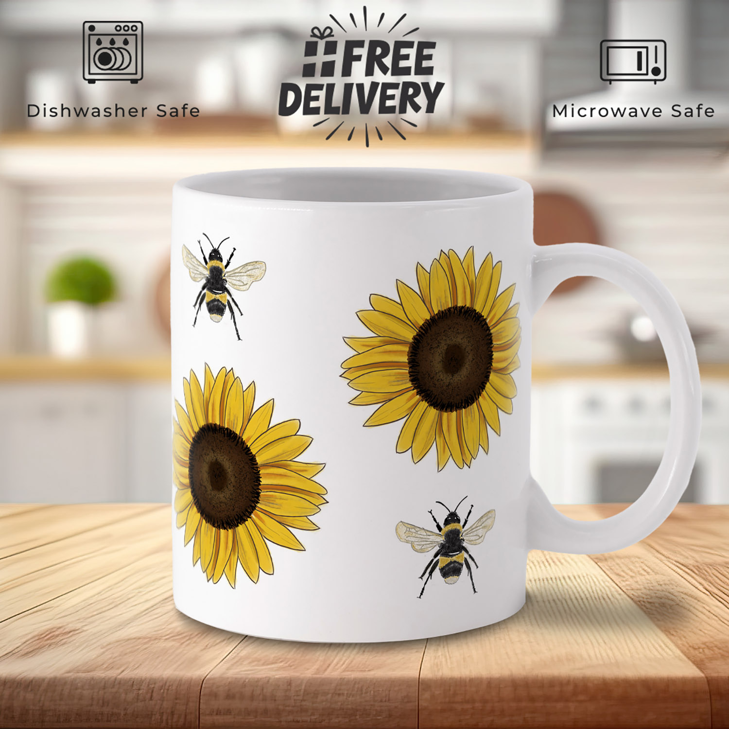 Bee & Sunflower Illustrated Mug - Perfect Gift for Nature Lovers