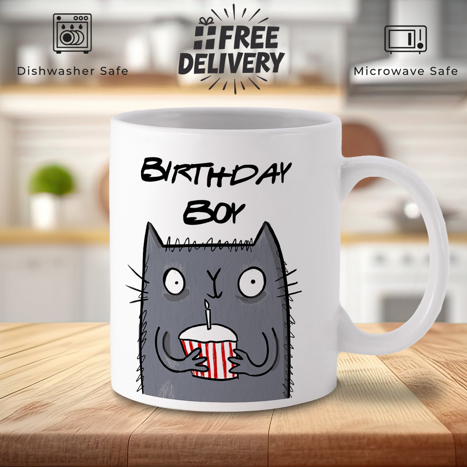 Whimsical Cat & Cupcake Birthday Mug for Cat Lovers