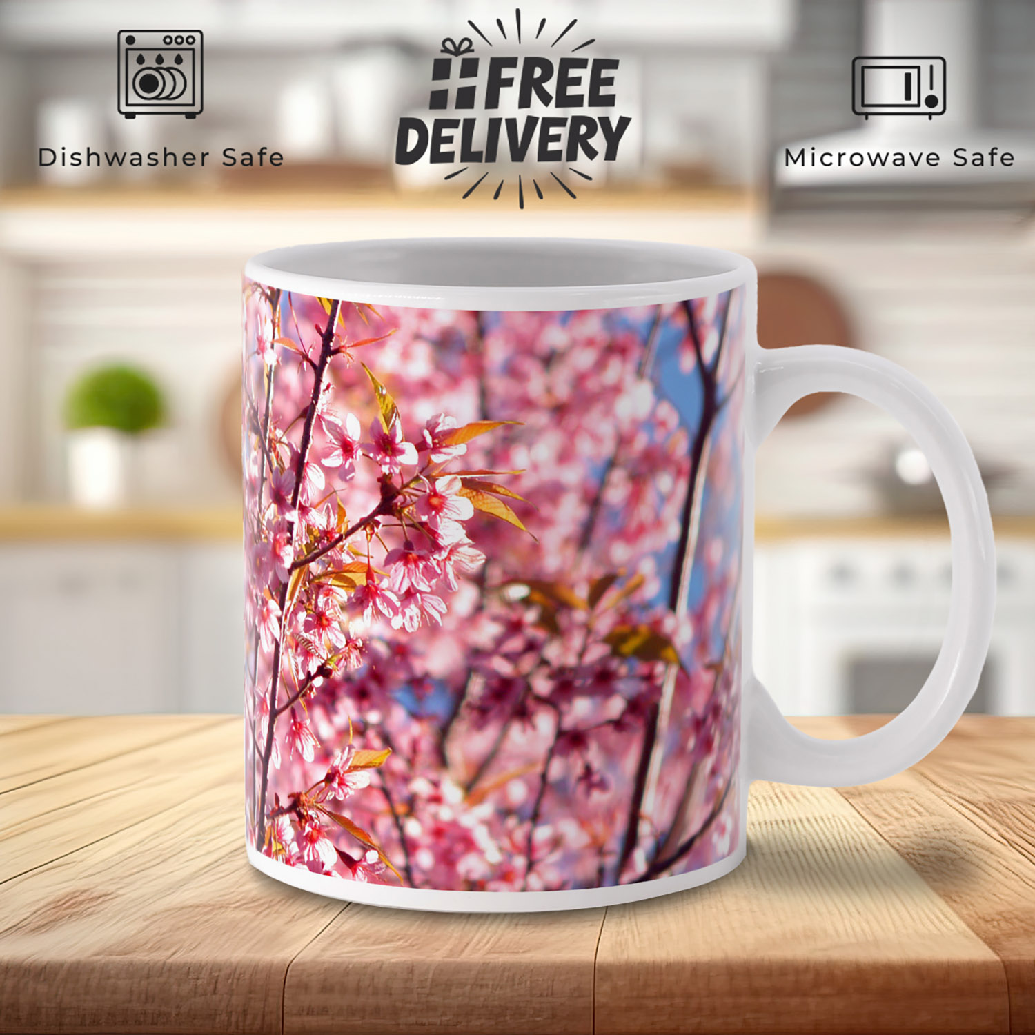 Pink Cherry Blossom Mug - Elegant Floral Design for Tea Lovers