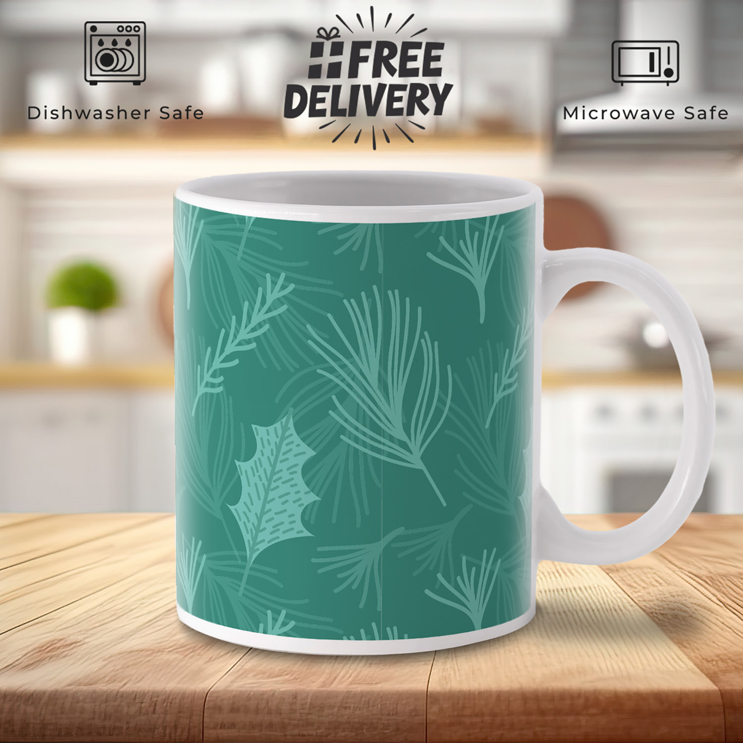 Festive Illustrated Holly Pattern Mug for Christmas Cheer