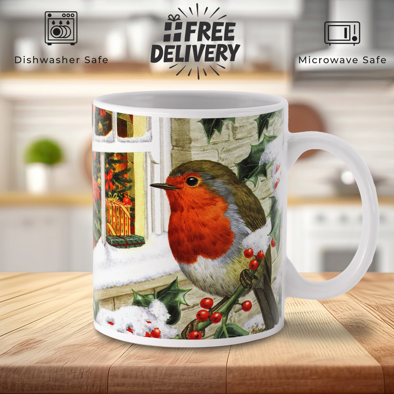 Festive Robin & Holly Mug - Perfect Christmas Gift