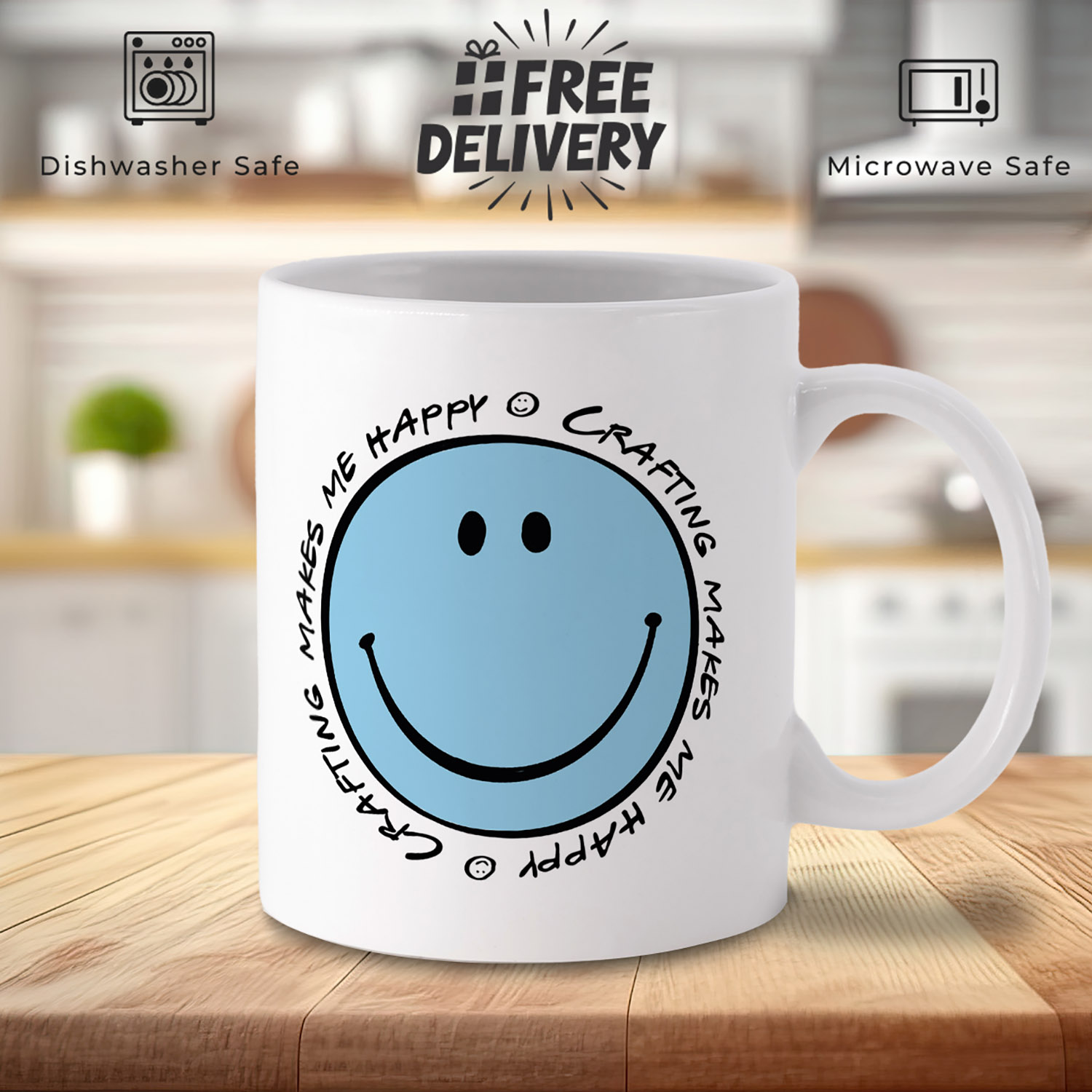 Crafting Makes Me Happy Smiley Face Mug for Creatives