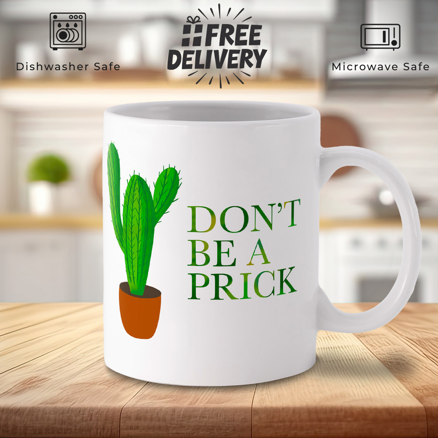 Don't Be a Prick: Fun Illustrated Cactus Mug for Plant Lovers