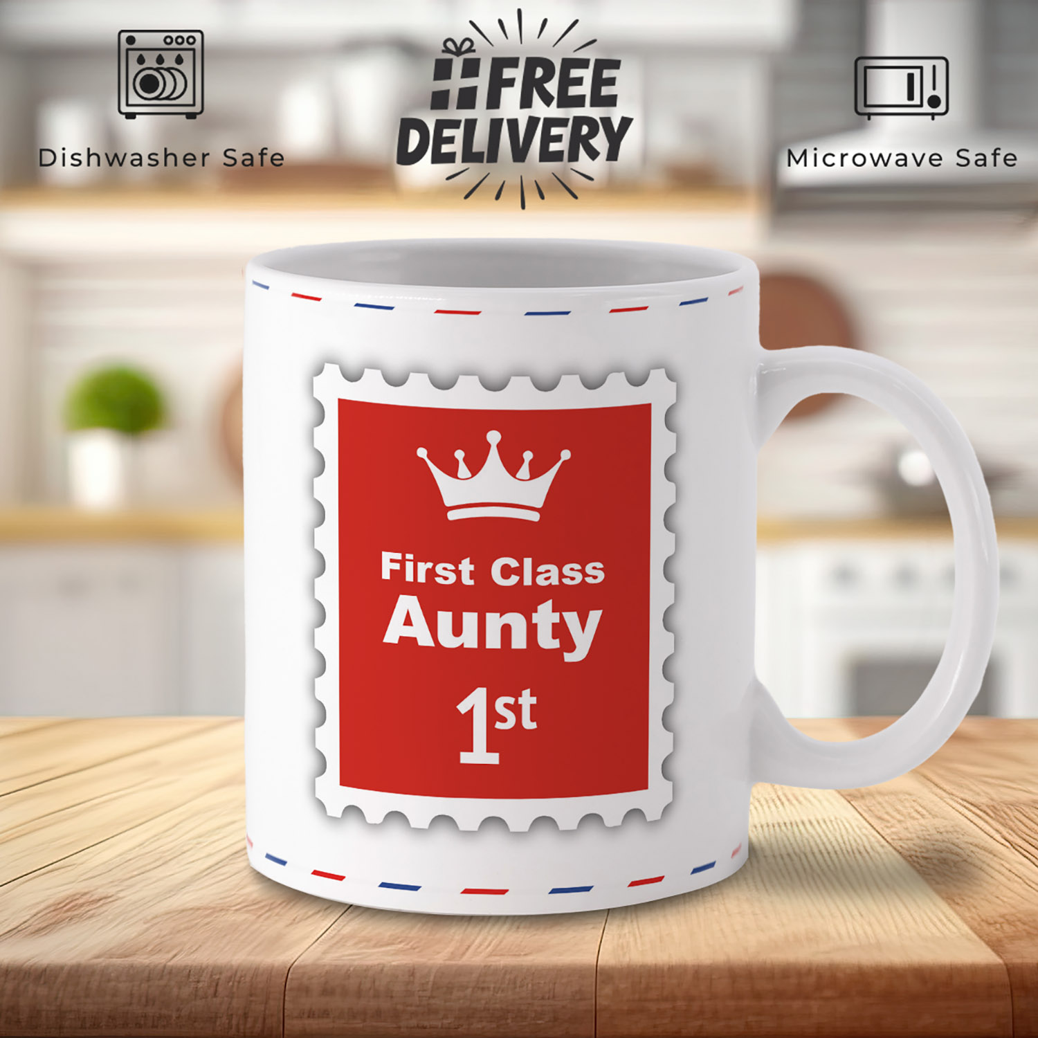 First-Class Aunty Mug: Unique Stamp Design for Aunty Gifts