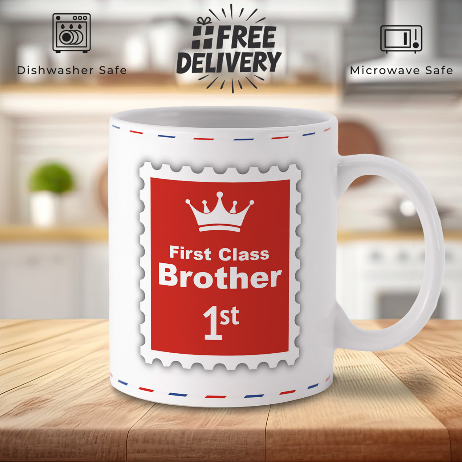 First Class Brother Stamp Mug - Perfect Gift for Siblings