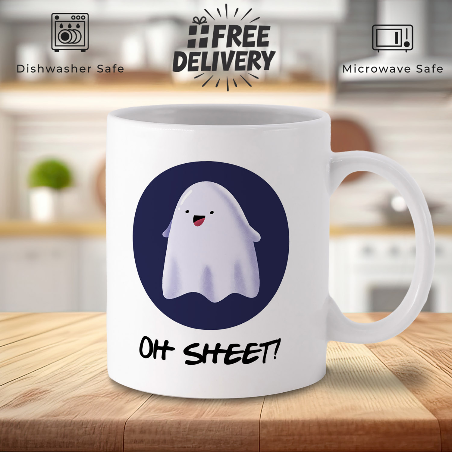 Adorable Ghost 'Oh Sheet' Mug for Spooky Coffee Lovers