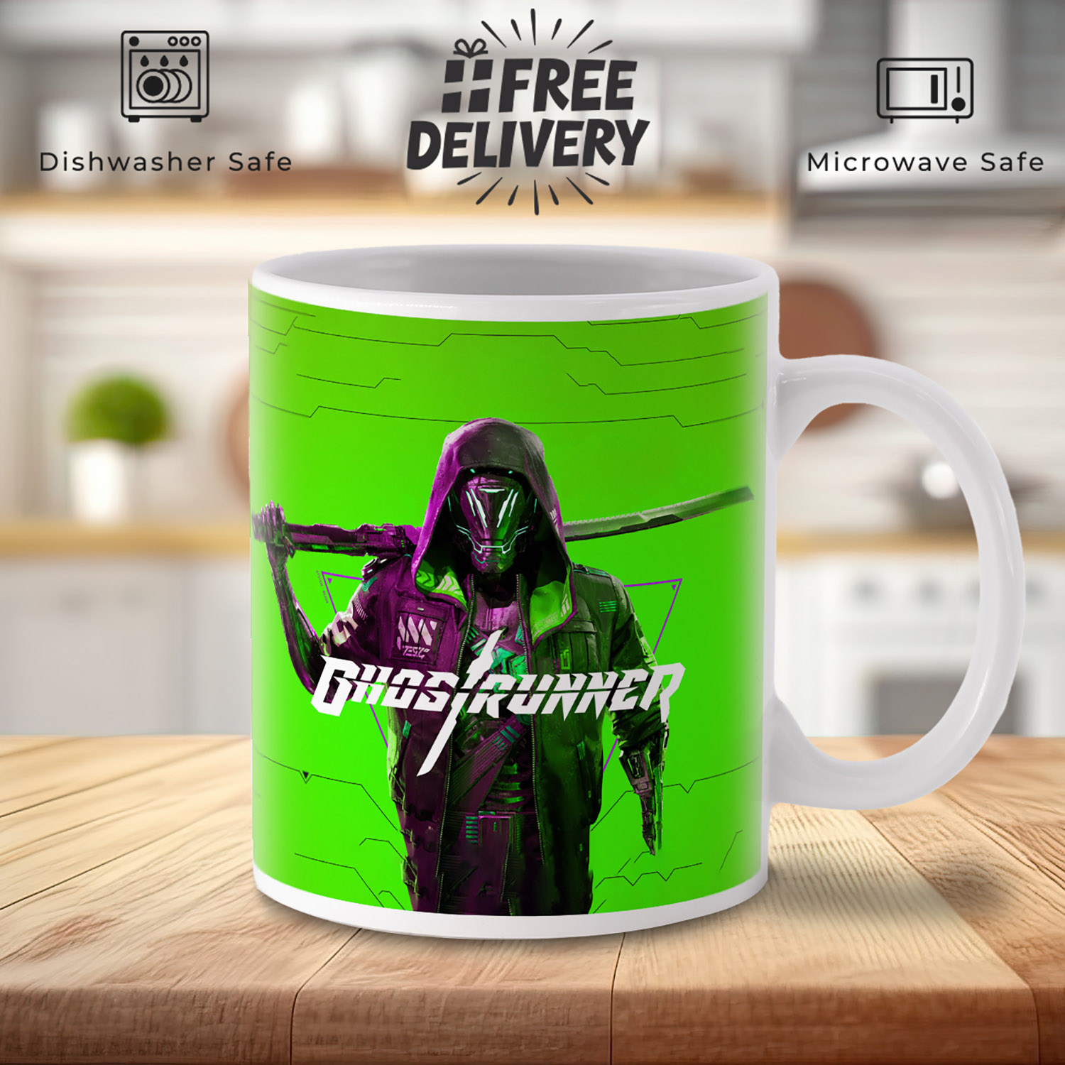 Ghostrunner Neon Green Mug - Perfect for Gamers!