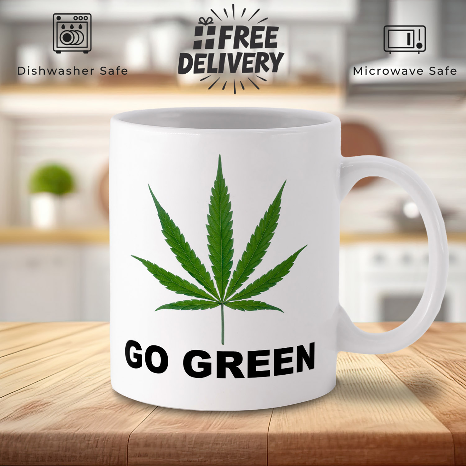 Go Green Cannabis Leaf Mug - Eco-Friendly Gift for Stoners