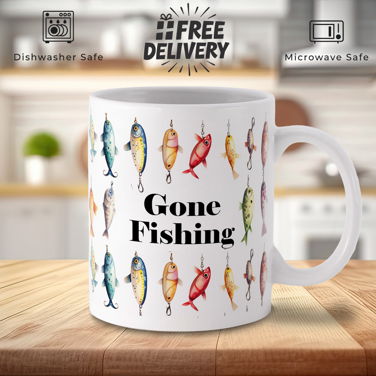 Gone Fishing Fish Lure Mug - Perfect Gift for Anglers