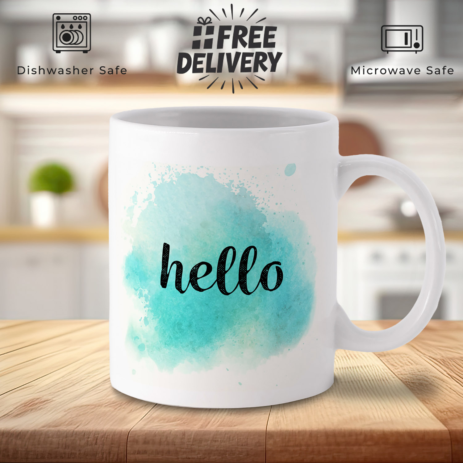 Hello Watercolour Mug - Artistic Gift for Coffee Lovers