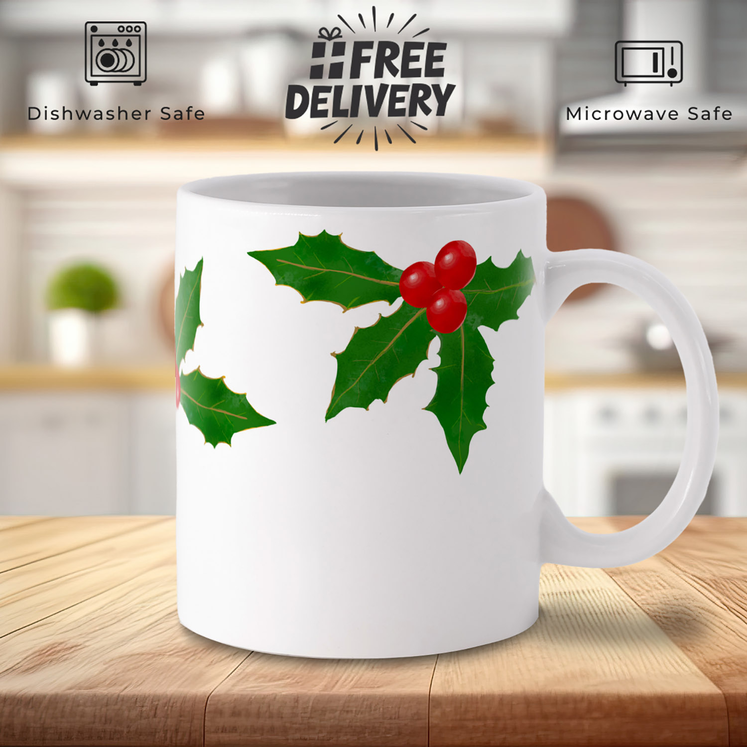 Festive Holly Berries Mug - Perfect for Holiday Cheer