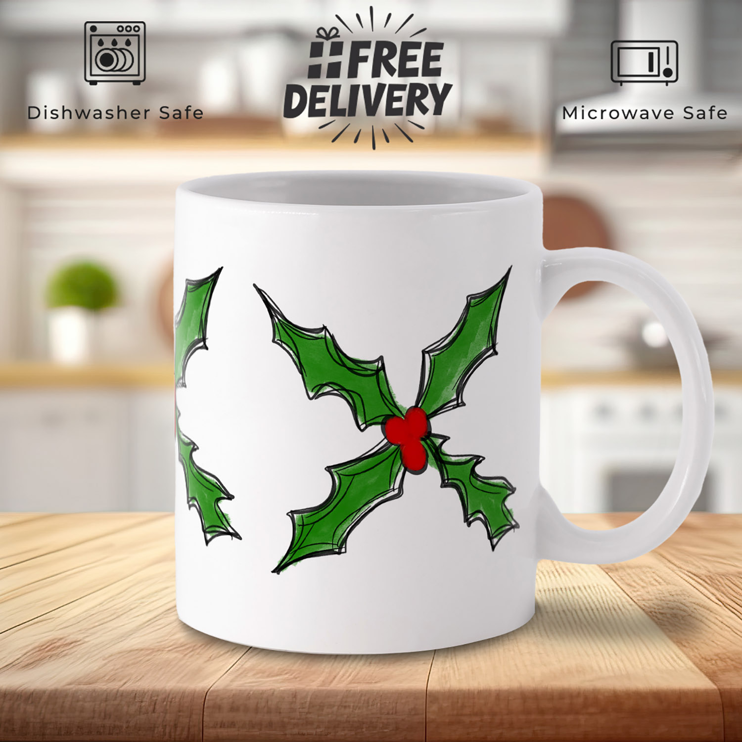 Festive Holly & Berries Mug - Perfect Holiday Gift