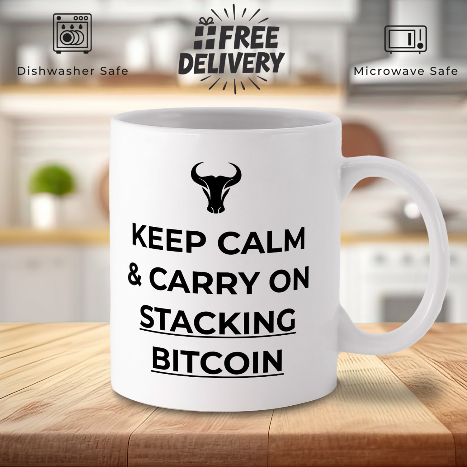 Keep Calm Carry On Bitcoin Stacking Mug for Crypto Lovers