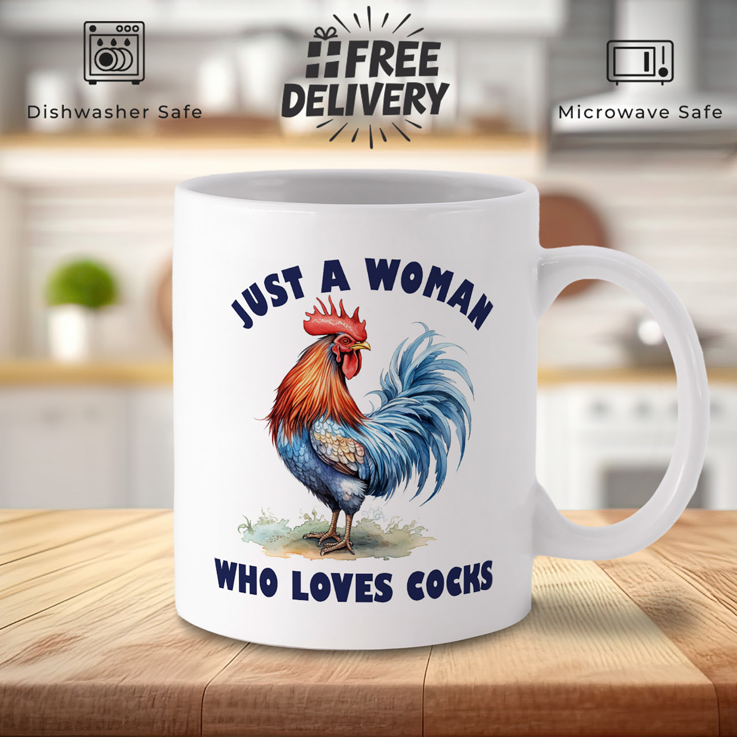 Just a Woman Who Loves Cocks Mug - Fun Gift for Her