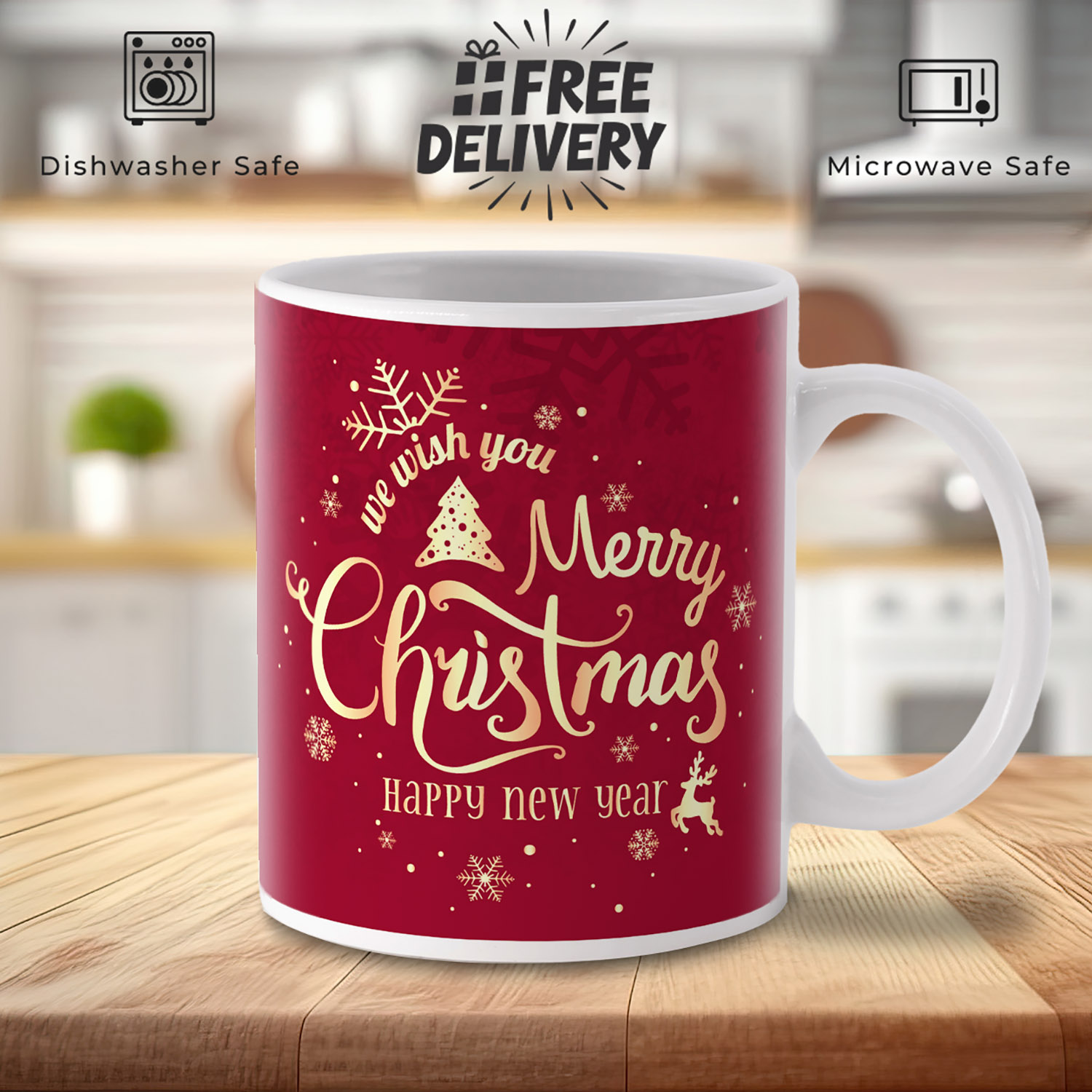 Festive Gold 'Merry Christmas' Red Mug - Perfect Holiday Gift