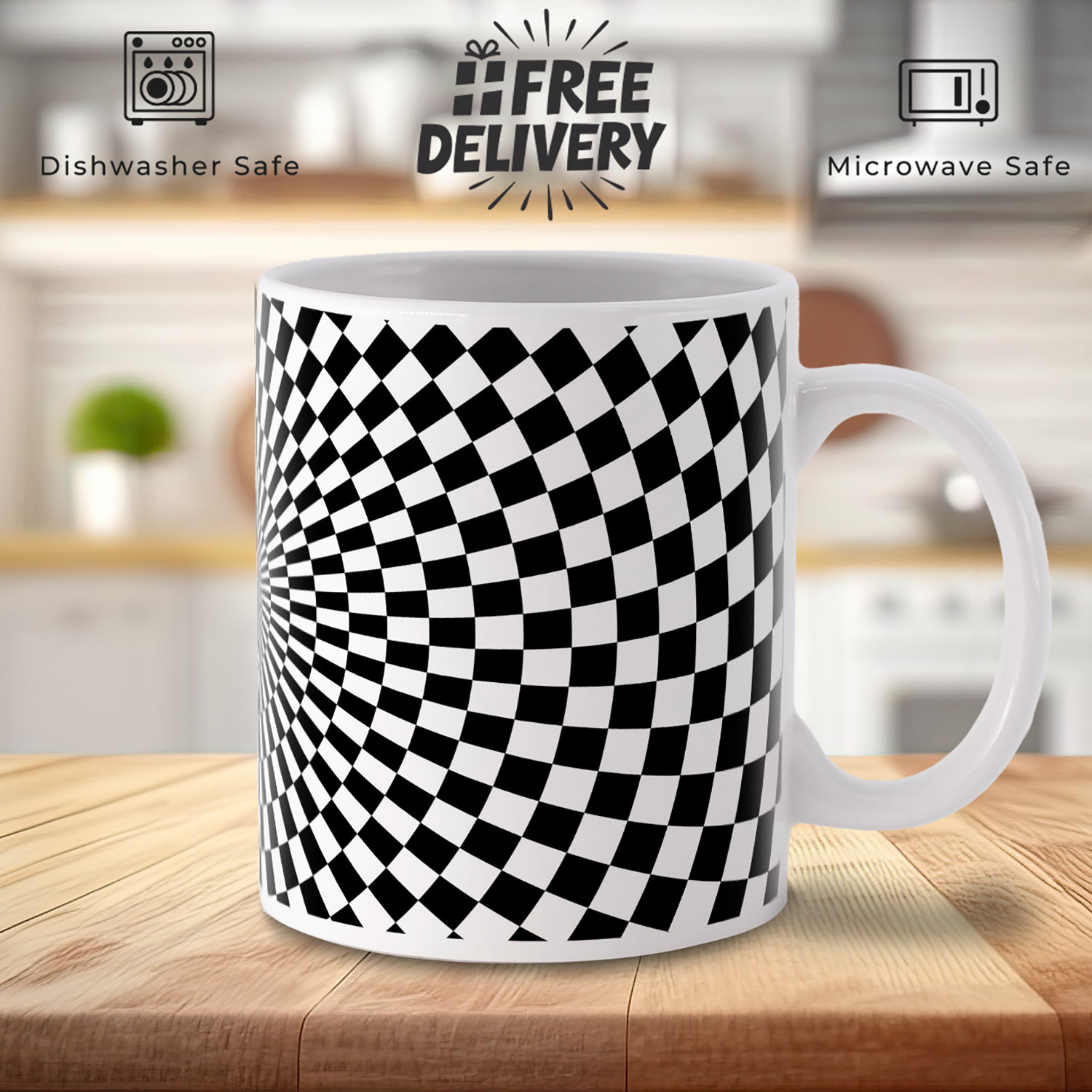 Optical Illusion Black & White Mug - Unique Gift for Coffee Lovers