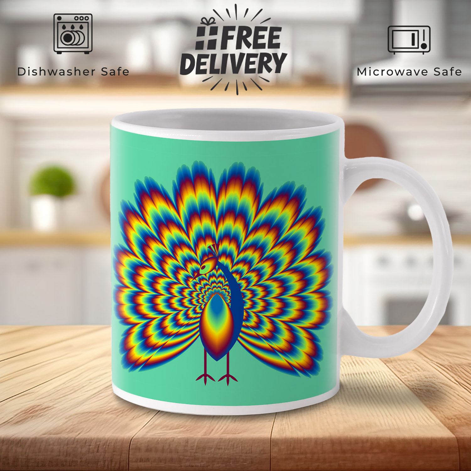 Peacock Optical Illusion Mug - Unique Gift for Art Lovers